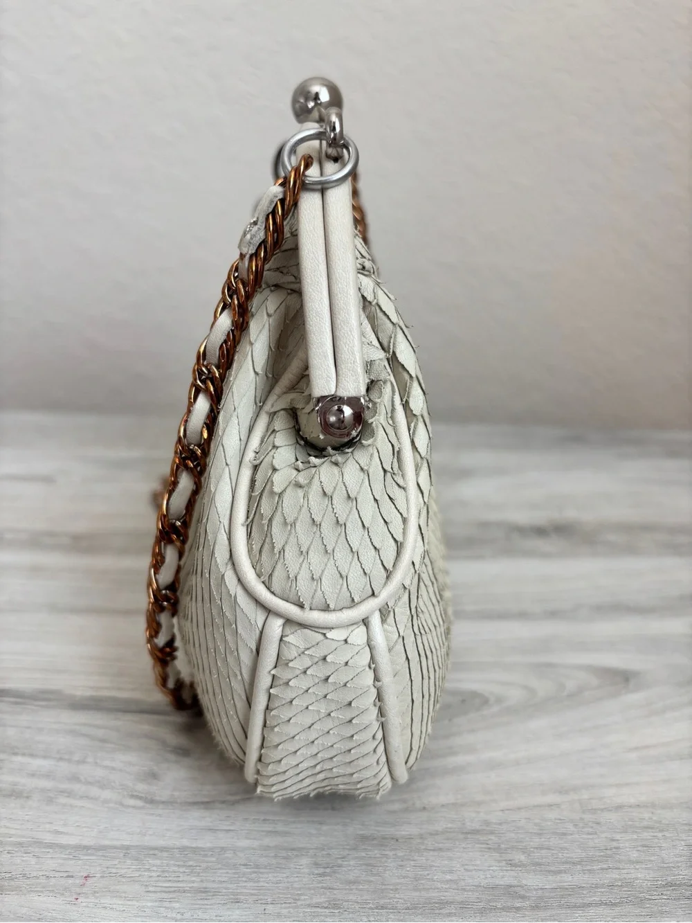 Vintage Rhythm & Rhyme crossbody bag Python-embossed Ivory leather heart charm